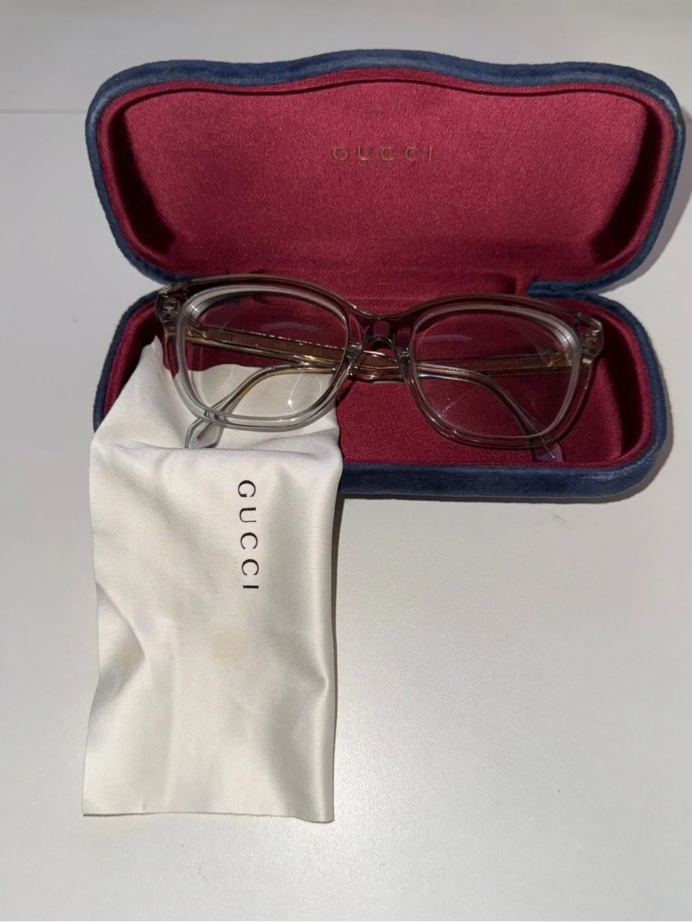 Gucci Clear Beige Frame Glasses with Gold Temples